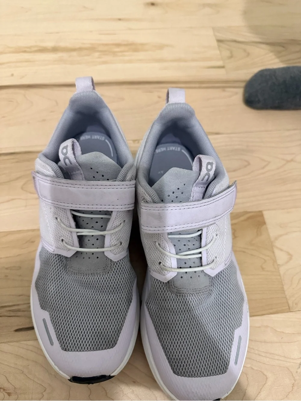 Kids Lightweight Gray and Pale Purple Athletic Sneakers with Hook-and-Loop Strap